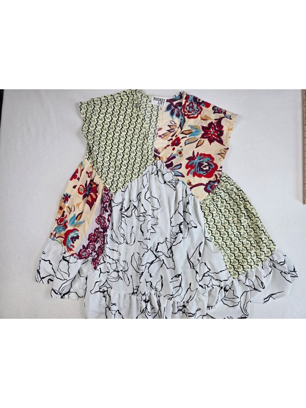 Bucket List Oversized Patchwork Sleeveless Dress Floral Abstract Medium Boho